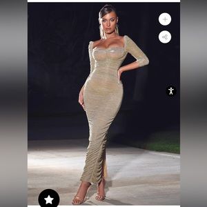 Miss Circle “Sorrel” Gold Ruched Chiffon Long Maxi Gown